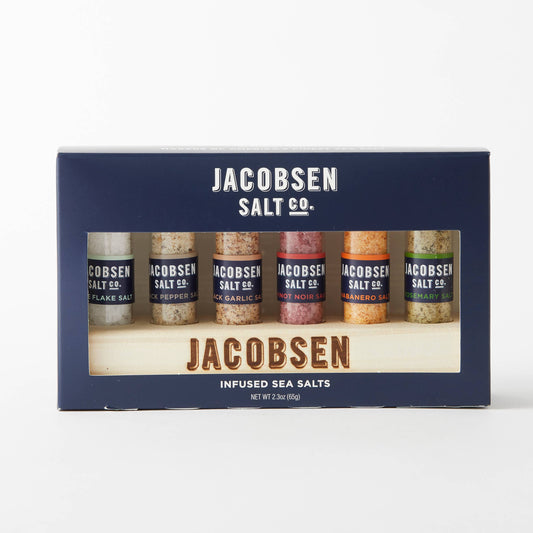 Jacobsen Salt Co Six Vial Set Infused Salt With Wooden Stand